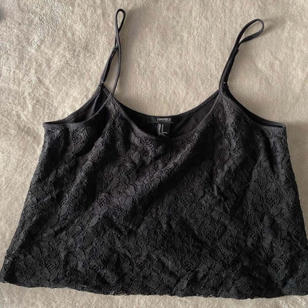 Flowy black crotchet floral tank top